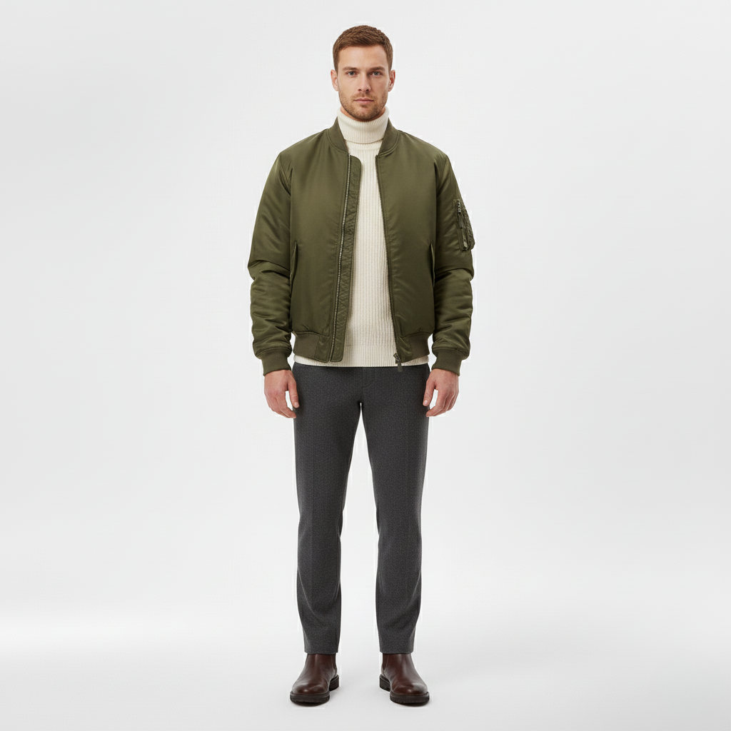 Men's Ribbed-Trim Bomber Jacket