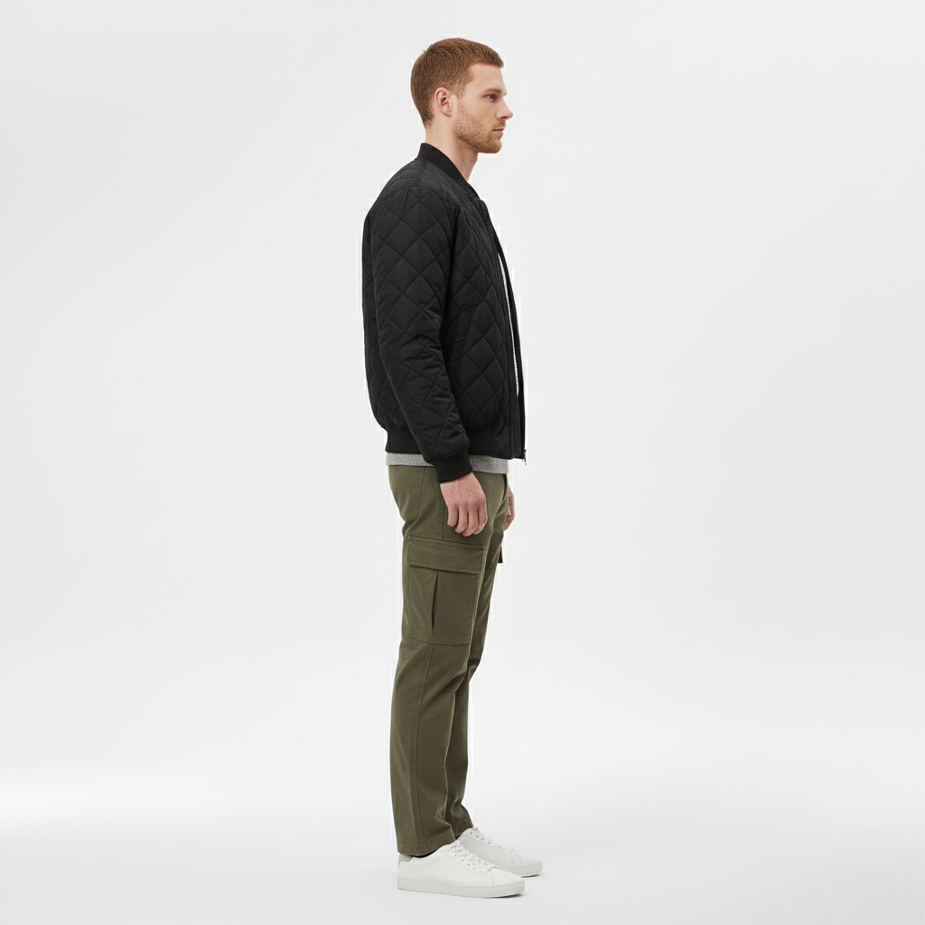 Men's Quilted Ribbed-Trim Bomber Jacket