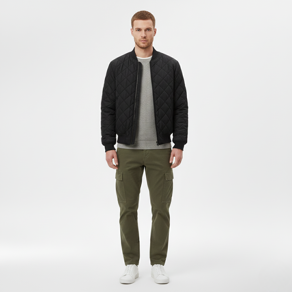Men's Quilted Ribbed-Trim Bomber Jacket